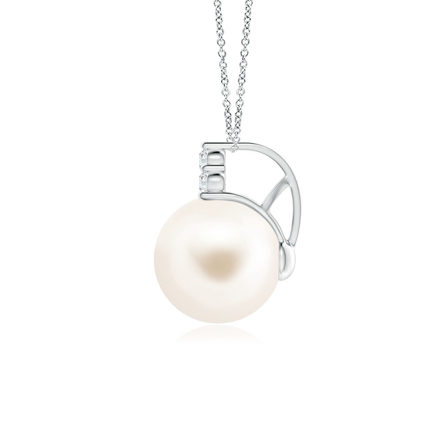 10mm AAA Freshwater Pearl and Trio Diamond Pendant in White Gold