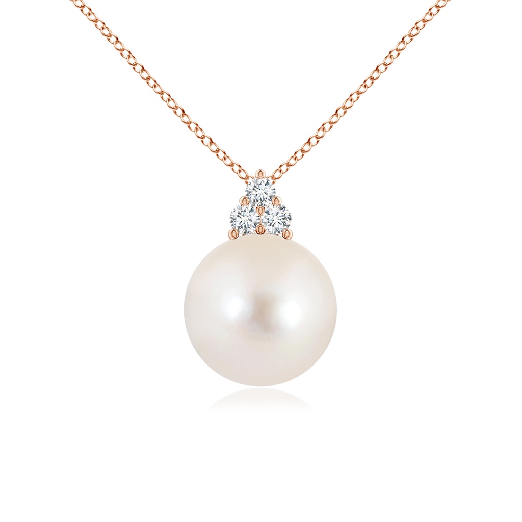 10mm AAAA Freshwater Pearl and Trio Diamond Pendant in Rose Gold