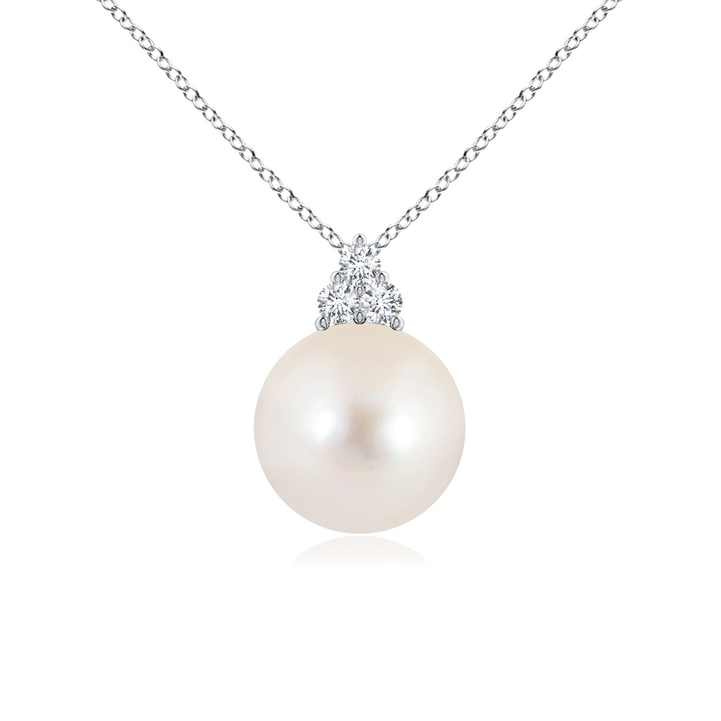 10mm AAAA Freshwater Pearl and Trio Diamond Pendant in White Gold