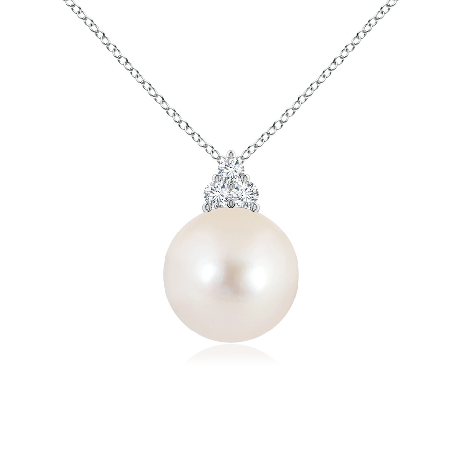 10mm AAAA Freshwater Pearl and Trio Diamond Pendant in White Gold 