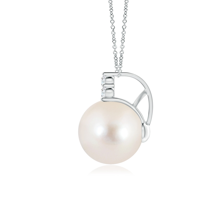 10mm AAAA Freshwater Pearl and Trio Diamond Pendant in White Gold side-1