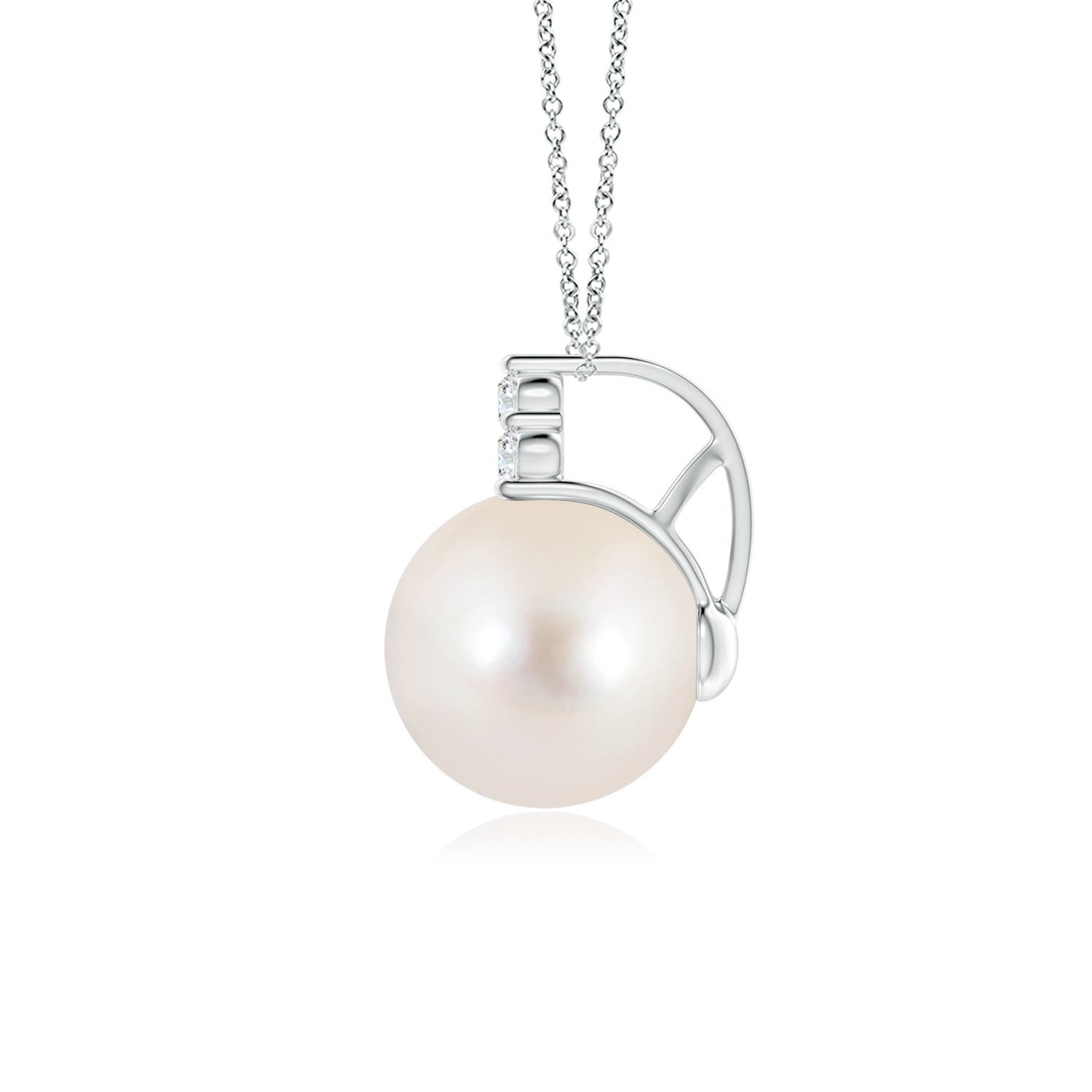 10mm AAAA Freshwater Pearl and Trio Diamond Pendant in White Gold - side 3