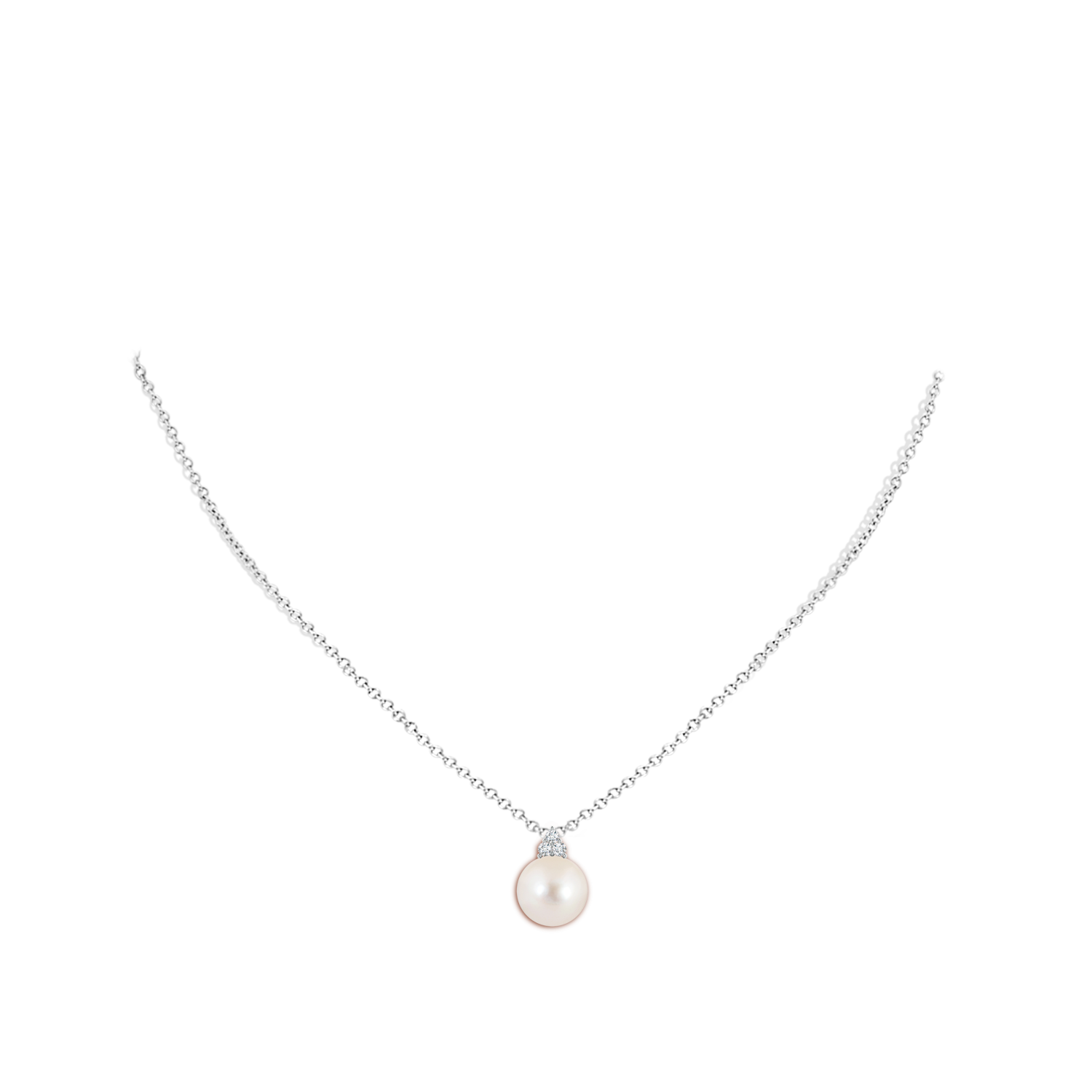10mm AAAA Freshwater Pearl and Trio Diamond Pendant in White Gold - body_neck