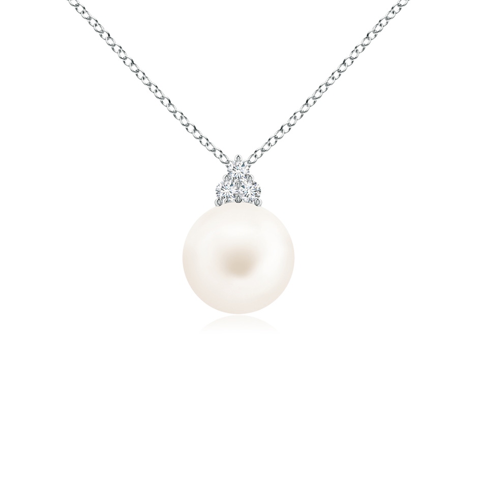 8mm AA Freshwater Pearl and Trio Diamond Pendant in White Gold 