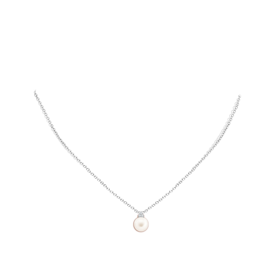 8mm AA Freshwater Pearl and Trio Diamond Pendant in White Gold pen