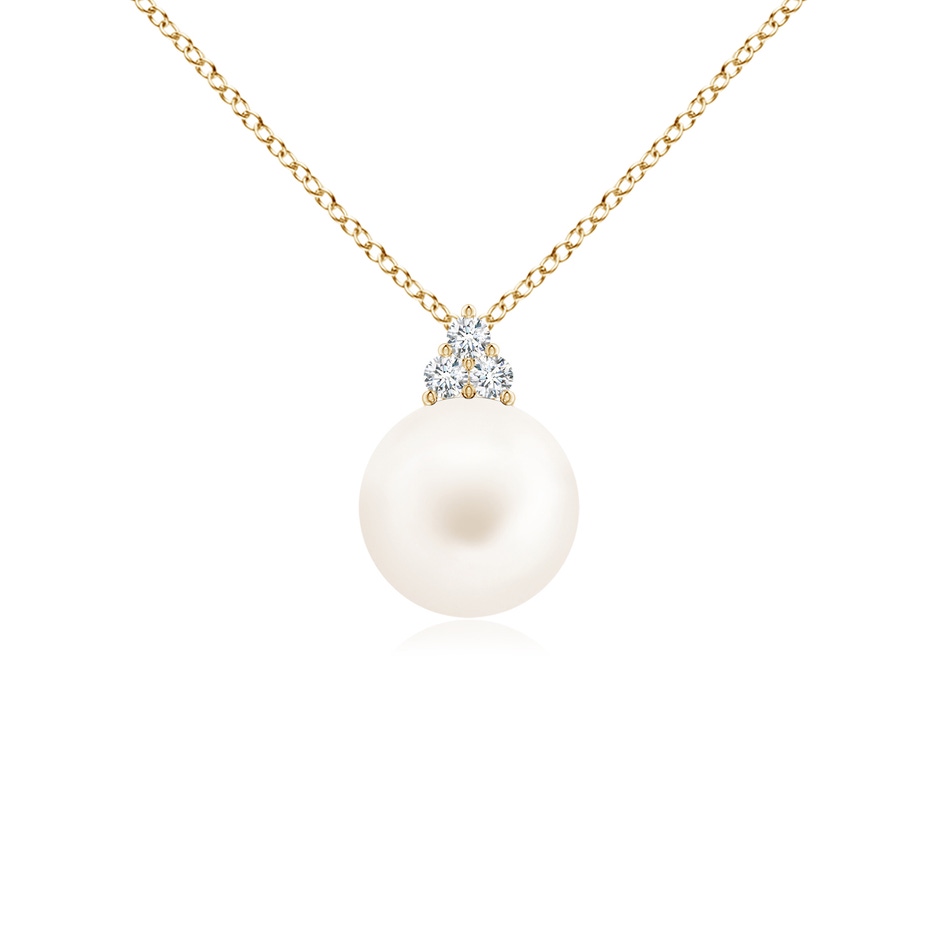 8mm AA Freshwater Pearl and Trio Diamond Pendant in Yellow Gold 