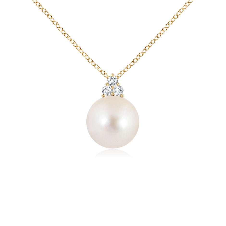 8mm AAAA Freshwater Pearl and Trio Diamond Pendant in Yellow Gold 