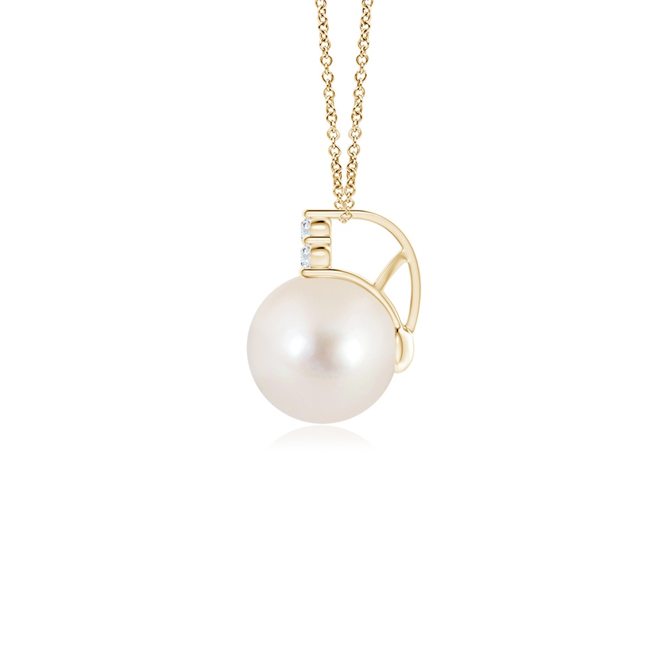 8mm AAAA Freshwater Pearl and Trio Diamond Pendant in Yellow Gold side 199