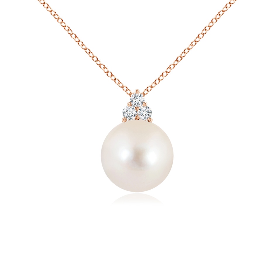 9mm AAAA Freshwater Pearl and Trio Diamond Pendant in 18K Rose Gold 