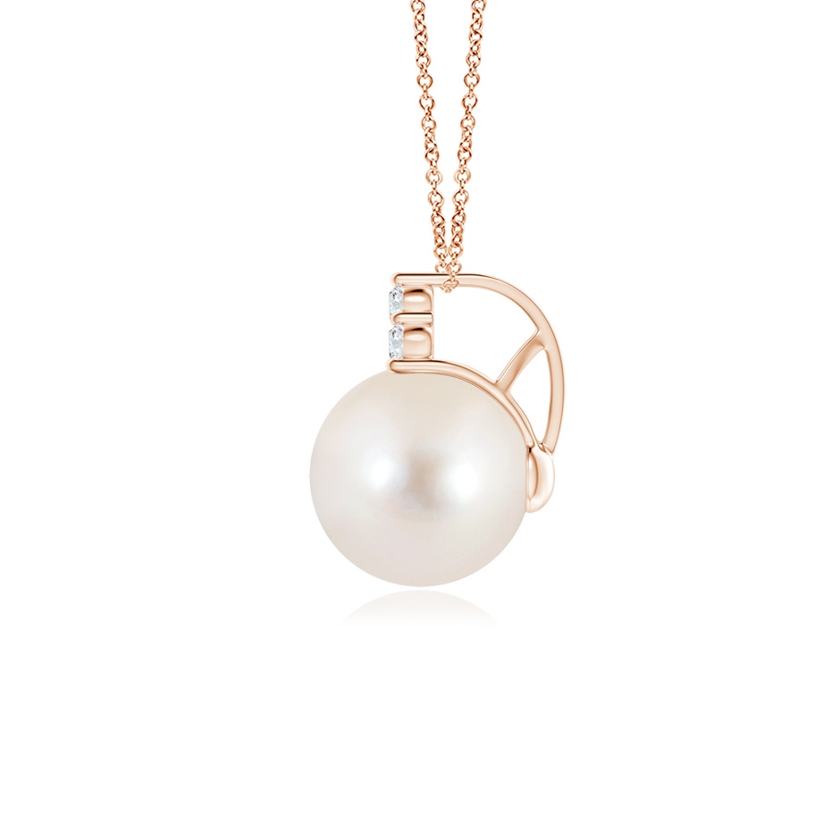 9mm AAAA Freshwater Pearl and Trio Diamond Pendant in 18K Rose Gold side 199