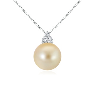 10mm AAA Golden South Sea Pearl and Trio Diamond Pendant in White Gold
