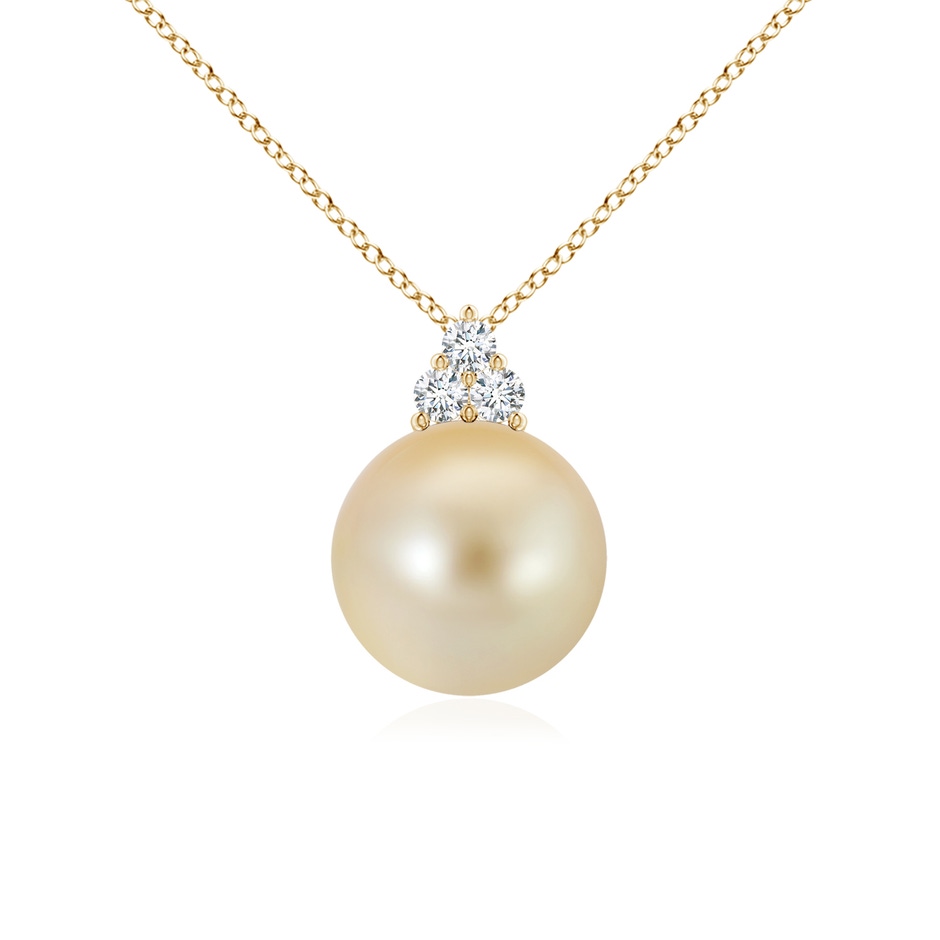 10mm AAA Golden South Sea Pearl and Trio Diamond Pendant in Yellow Gold 