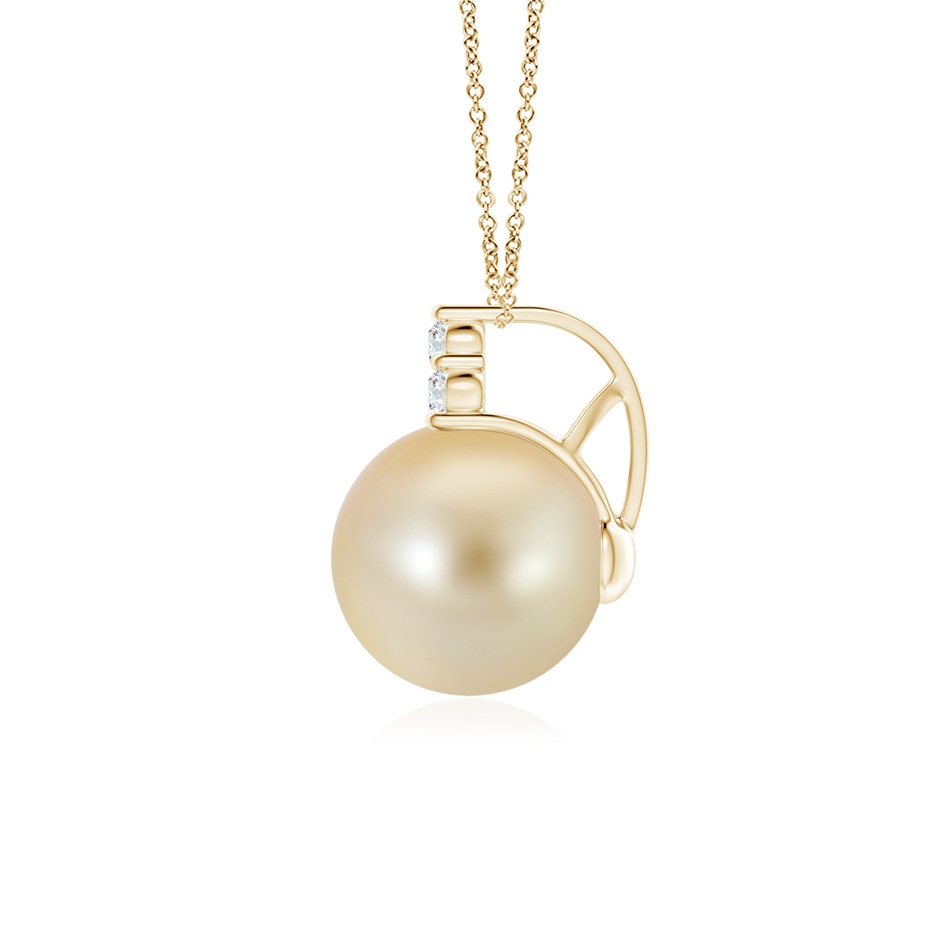 10mm AAA Golden South Sea Pearl and Trio Diamond Pendant in Yellow Gold side 199