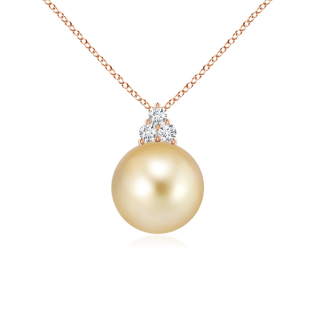 10mm AAAA Golden South Sea Pearl and Trio Diamond Pendant in Rose Gold