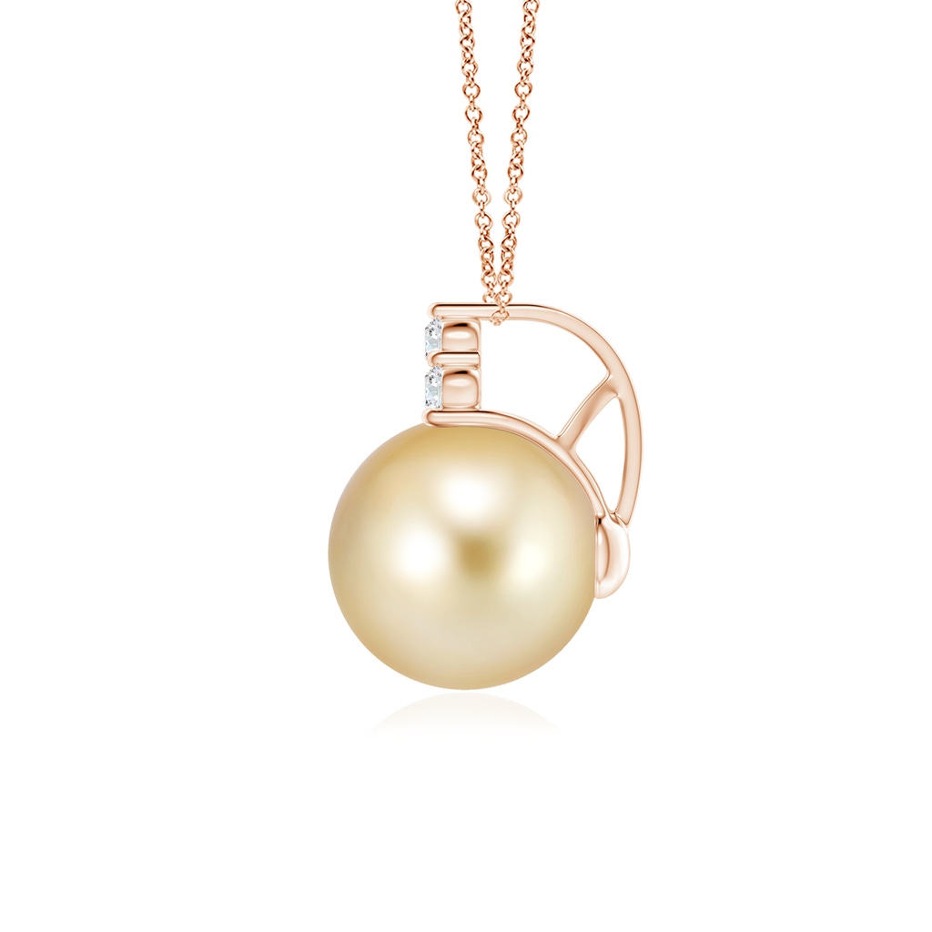 10mm AAAA Golden South Sea Pearl and Trio Diamond Pendant in Rose Gold - side 199