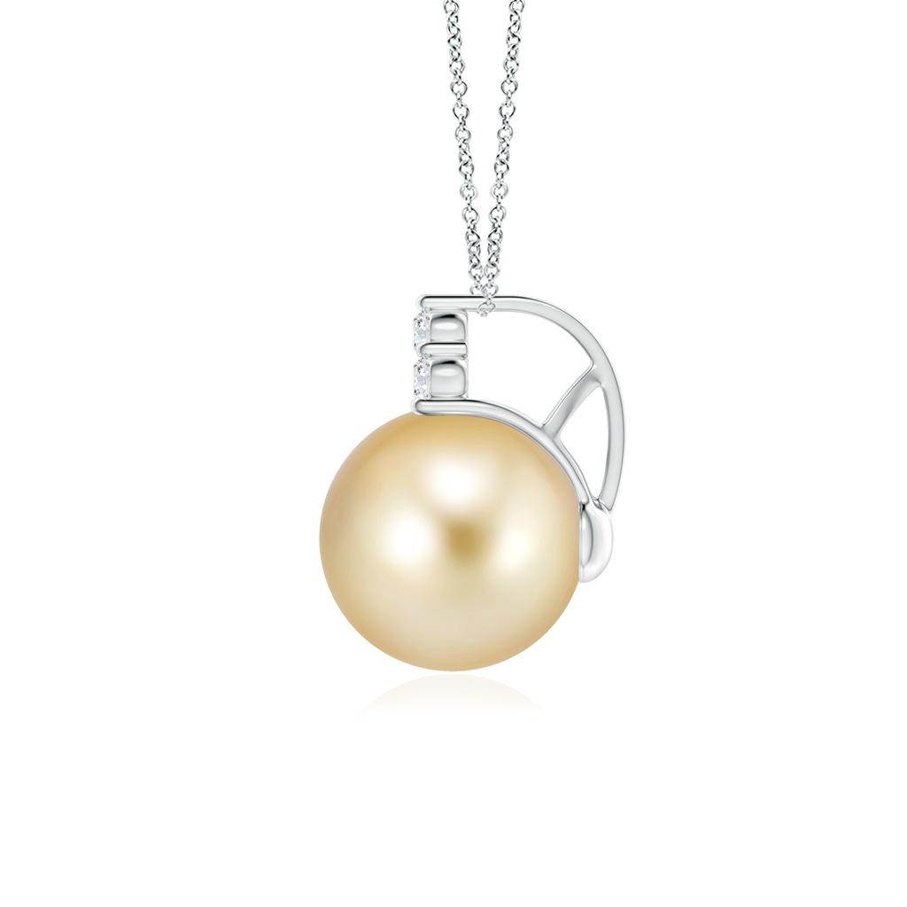 10mm AAAA Golden South Sea Pearl and Trio Diamond Pendant in White Gold - side 199