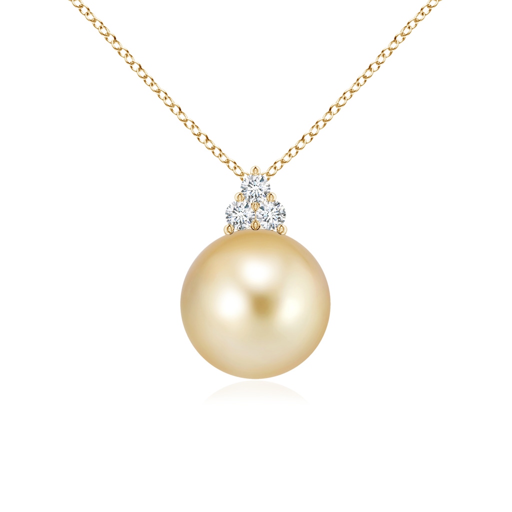 10mm AAAA Golden South Sea Pearl and Trio Diamond Pendant in Yellow Gold
