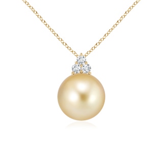 10mm AAAA Golden South Sea Pearl and Trio Diamond Pendant in Yellow Gold