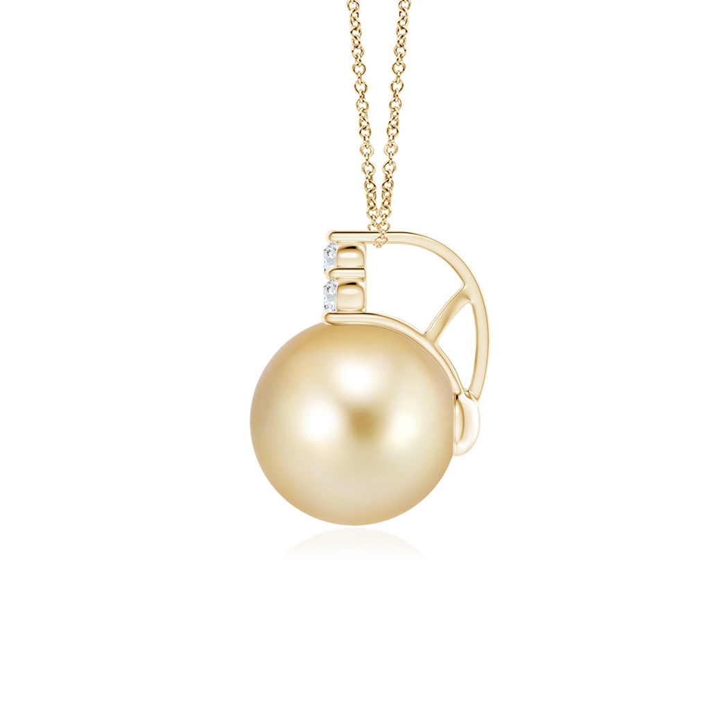 10mm AAAA Golden South Sea Pearl and Trio Diamond Pendant in Yellow Gold Side-1