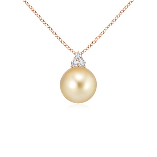8mm AAAA Golden South Sea Pearl and Trio Diamond Pendant in Rose Gold