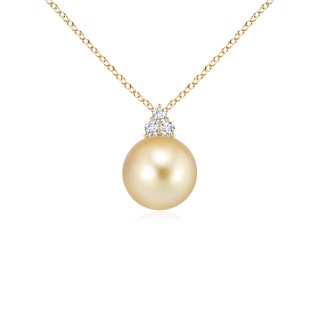 8mm AAAA Golden South Sea Pearl and Trio Diamond Pendant in Yellow Gold