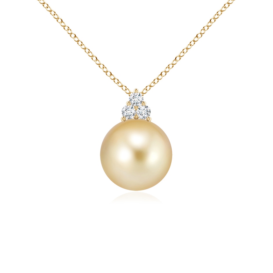 9mm AAAA Golden South Sea Pearl and Trio Diamond Pendant in 18K Yellow Gold 