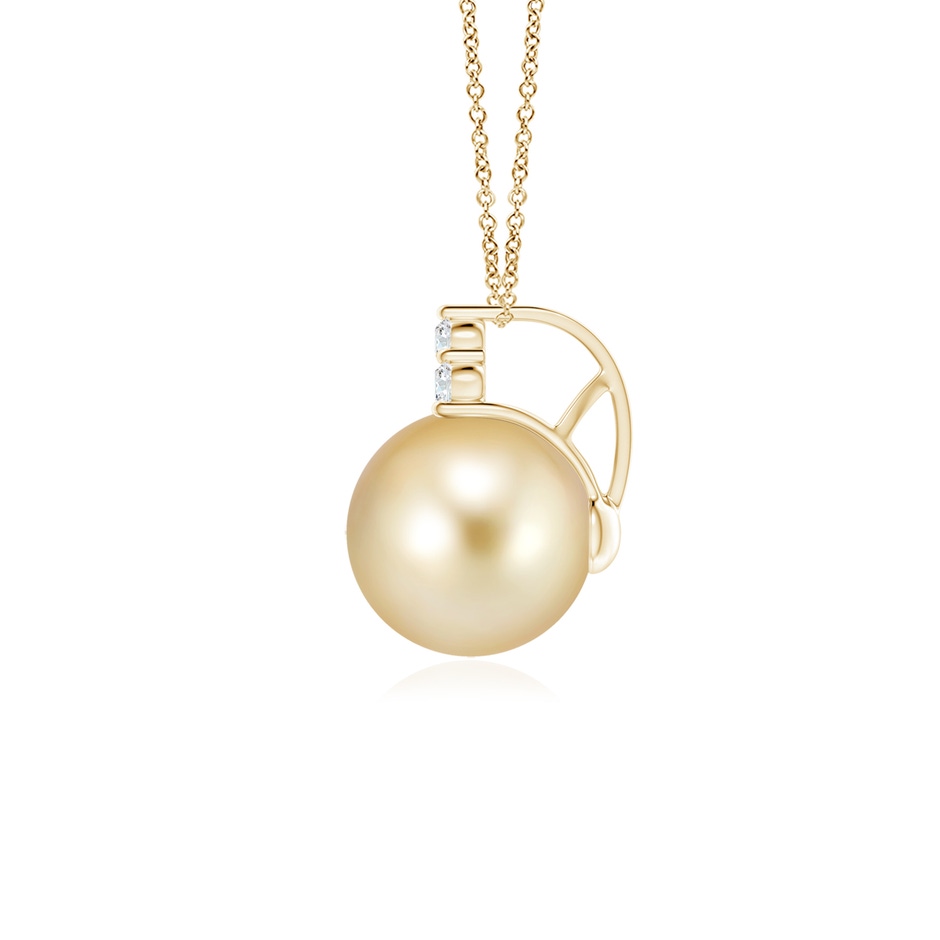 9mm AAAA Golden South Sea Pearl and Trio Diamond Pendant in 18K Yellow Gold side 199