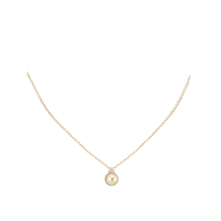 9mm AAAA Golden South Sea Pearl and Trio Diamond Pendant in 18K Yellow Gold pen