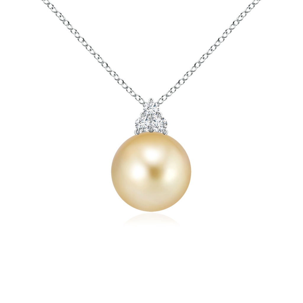 9mm AAAA Golden South Sea Pearl and Trio Diamond Pendant in P950 Platinum