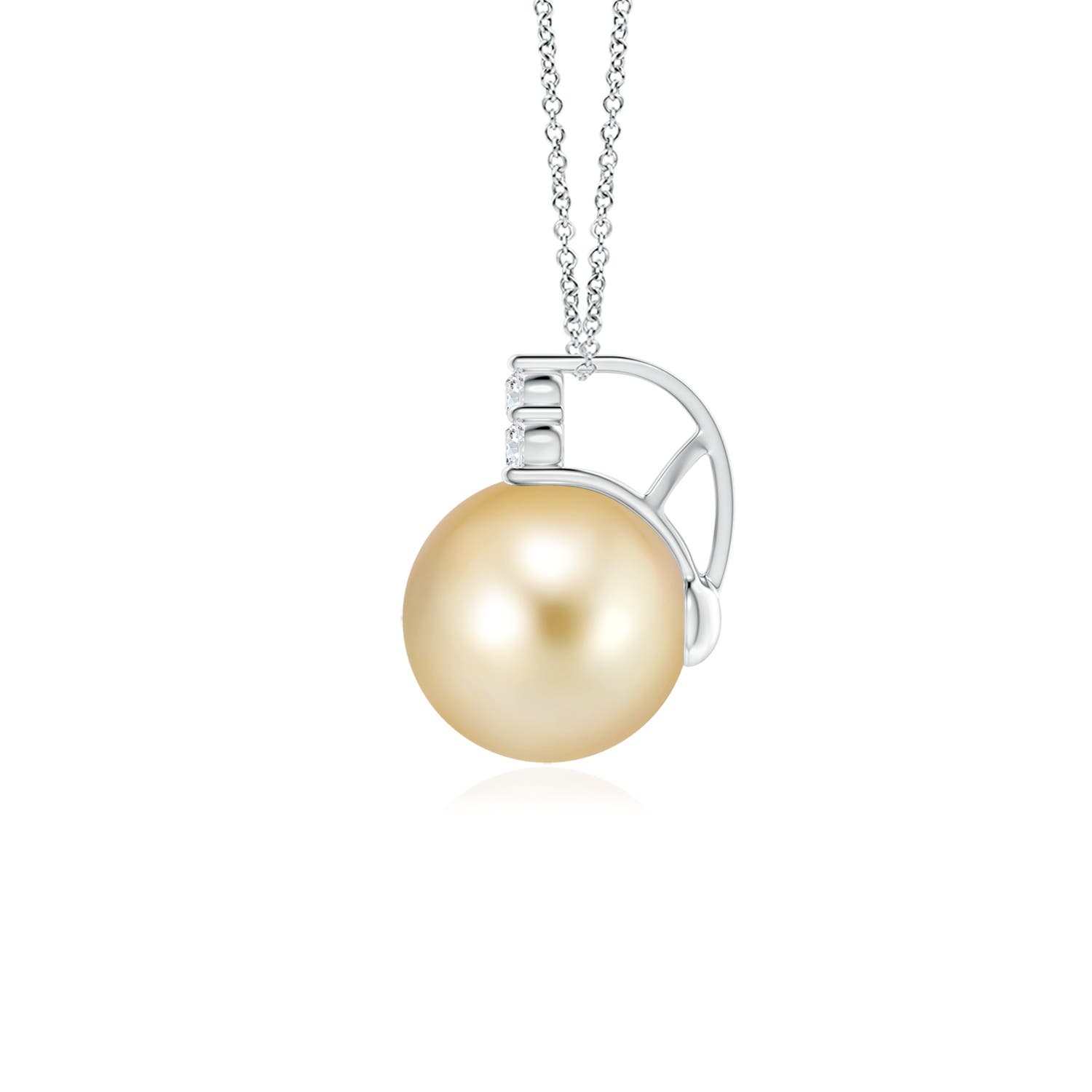 9mm AAAA Golden South Sea Pearl and Trio Diamond Pendant in P950 Platinum - side 2