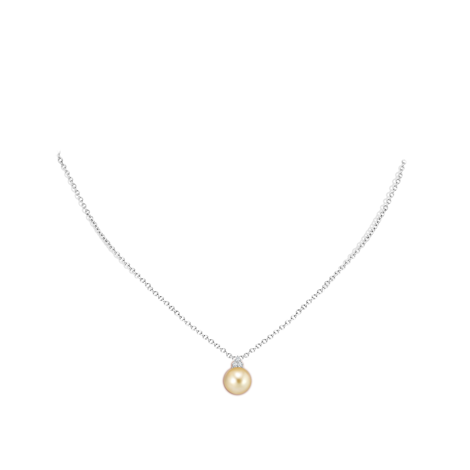 9mm AAAA Golden South Sea Pearl and Trio Diamond Pendant in P950 Platinum body-neck