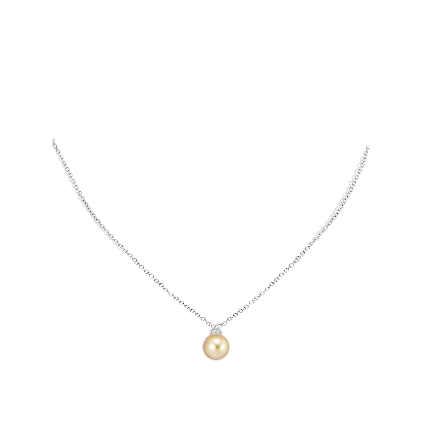 9mm AAAA Golden South Sea Pearl and Trio Diamond Pendant in P950 Platinum - body_neck