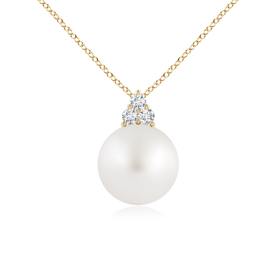 10mm AA South Sea Pearl and Trio Diamond Pendant in Yellow Gold 