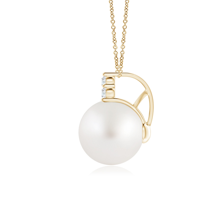 10mm AA South Sea Pearl and Trio Diamond Pendant in Yellow Gold side 199
