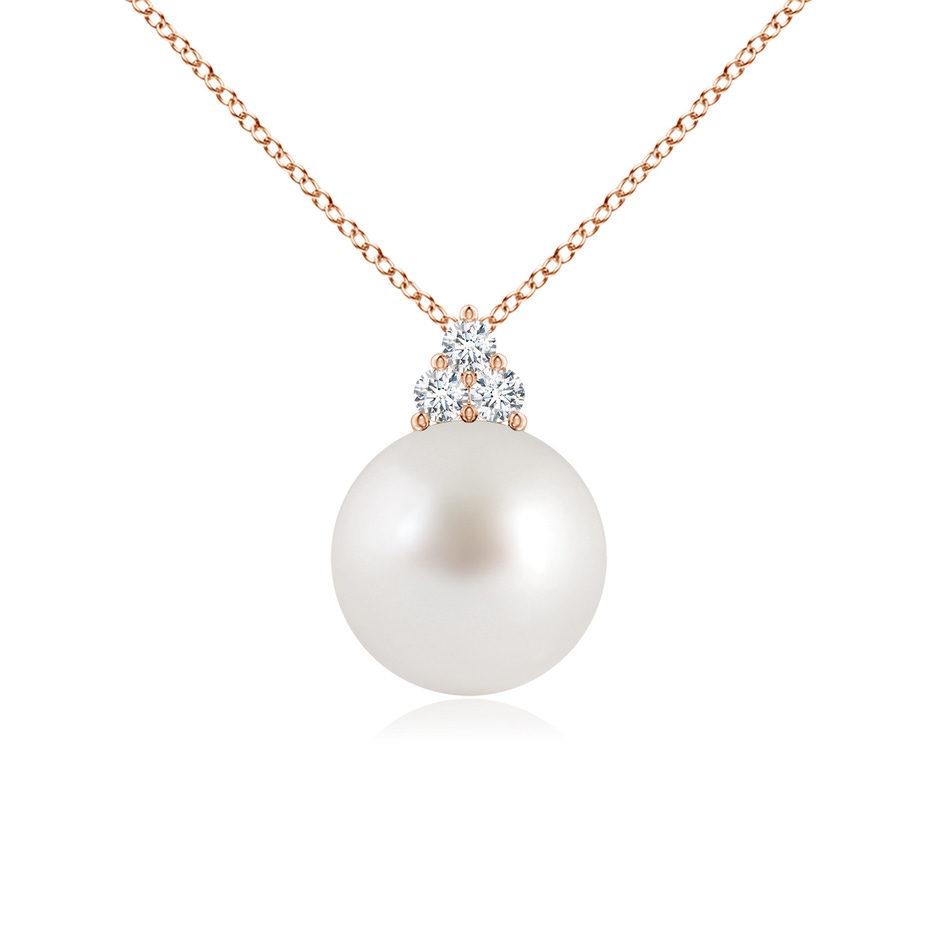 10mm AAA South Sea Pearl and Trio Diamond Pendant in 18K Rose Gold 