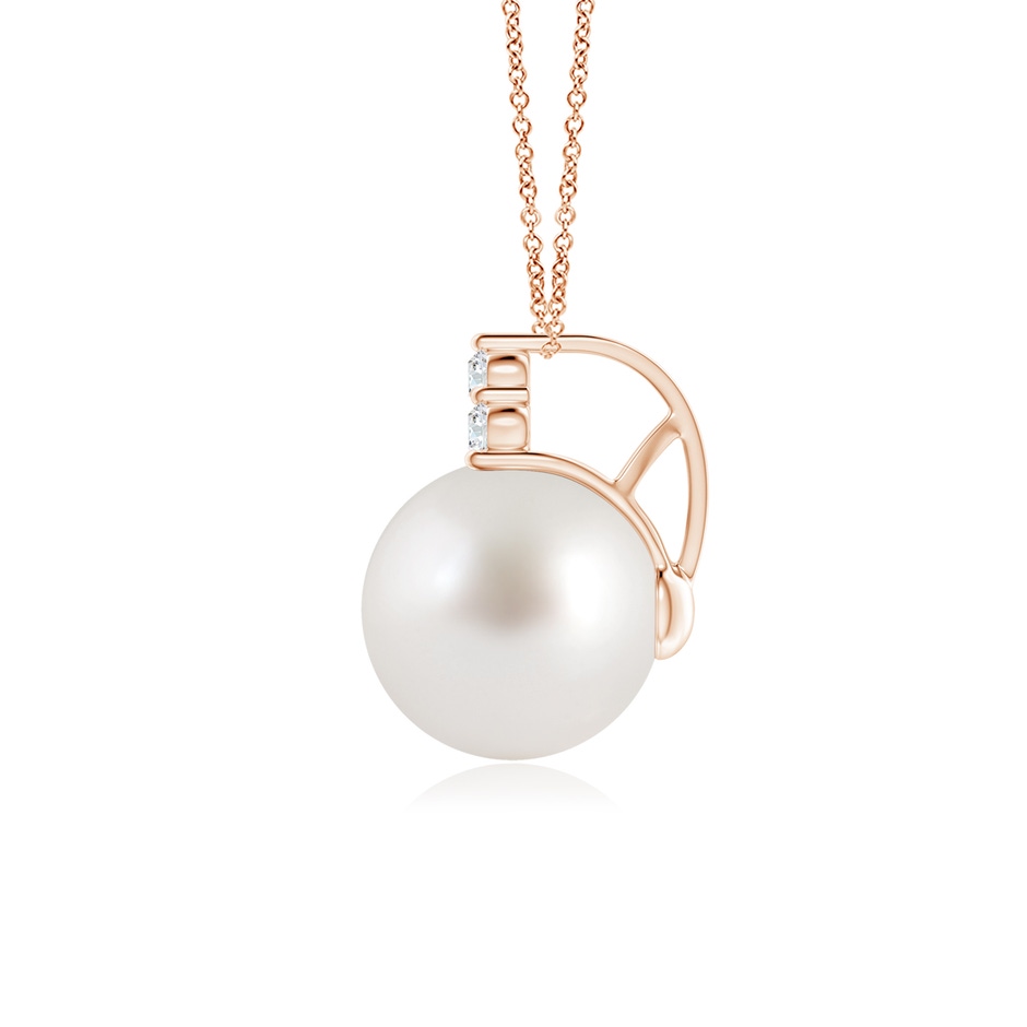 10mm AAA South Sea Pearl and Trio Diamond Pendant in 18K Rose Gold side 199