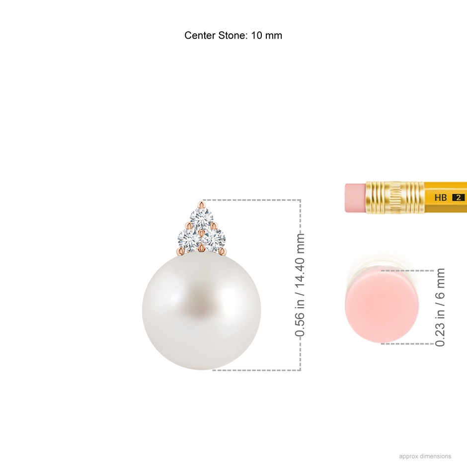 10mm AAA South Sea Pearl and Trio Diamond Pendant in 18K Rose Gold ruler
