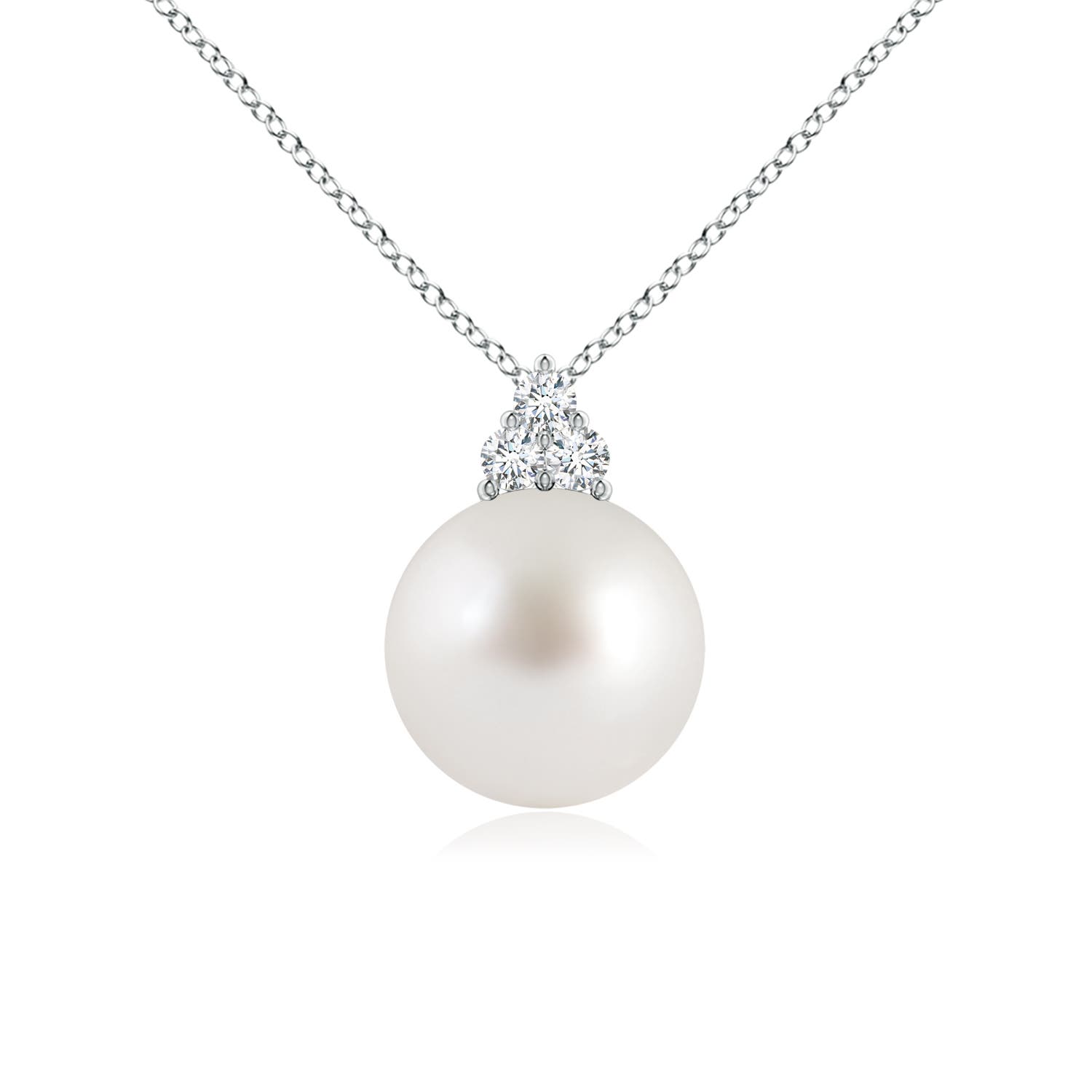 10mm AAA South Sea Pearl and Trio Diamond Pendant in 18K White Gold