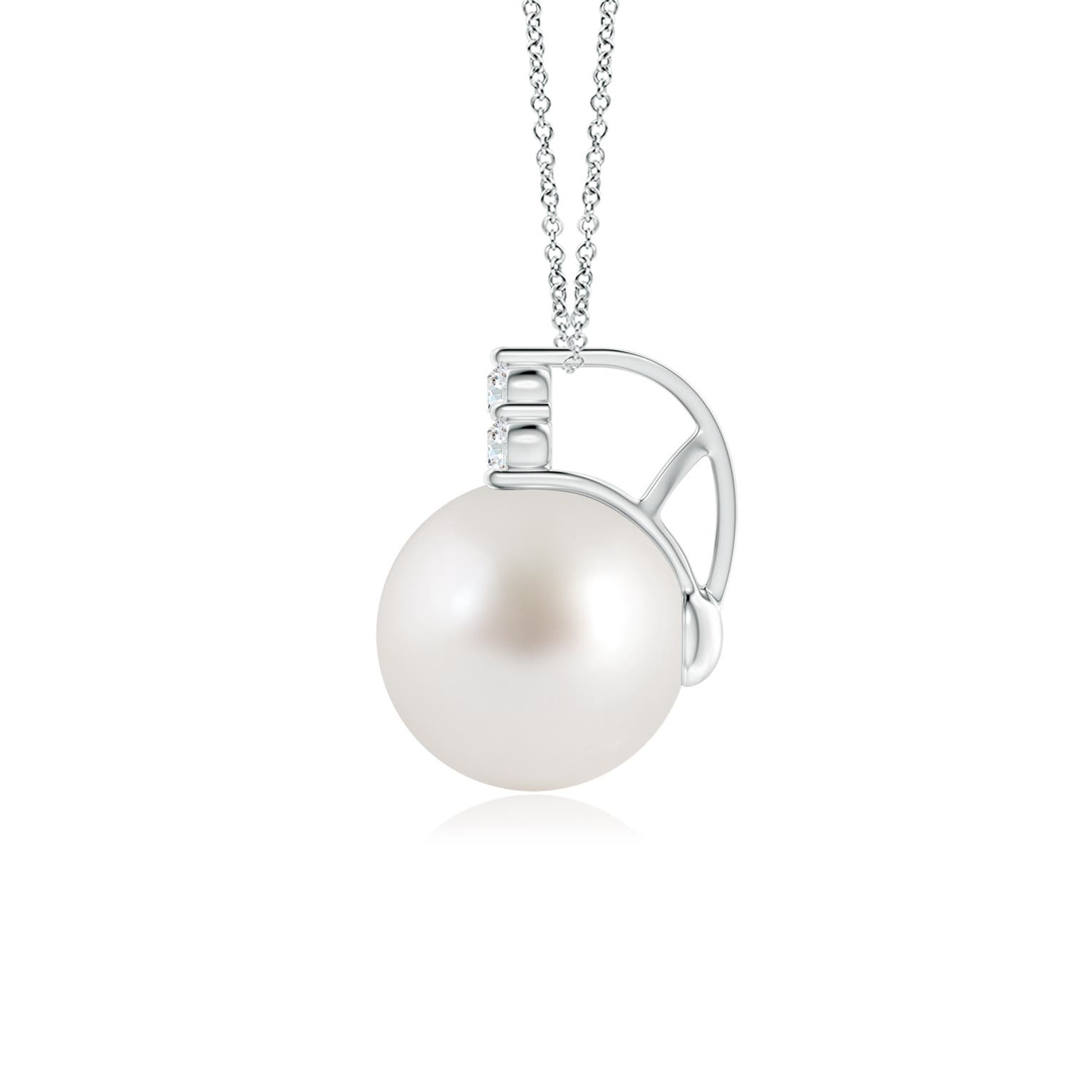 10mm AAA South Sea Pearl and Trio Diamond Pendant in 18K White Gold