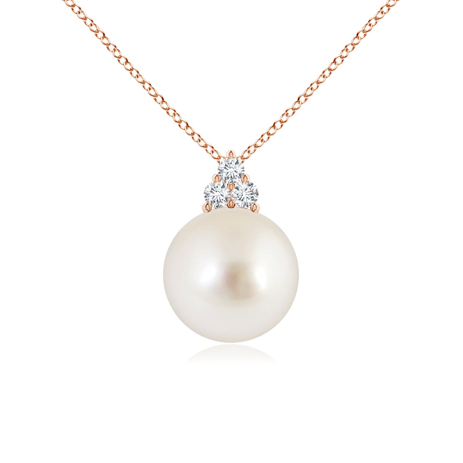 10mm AAAA South Sea Pearl and Trio Diamond Pendant in 18CT Rose Gold