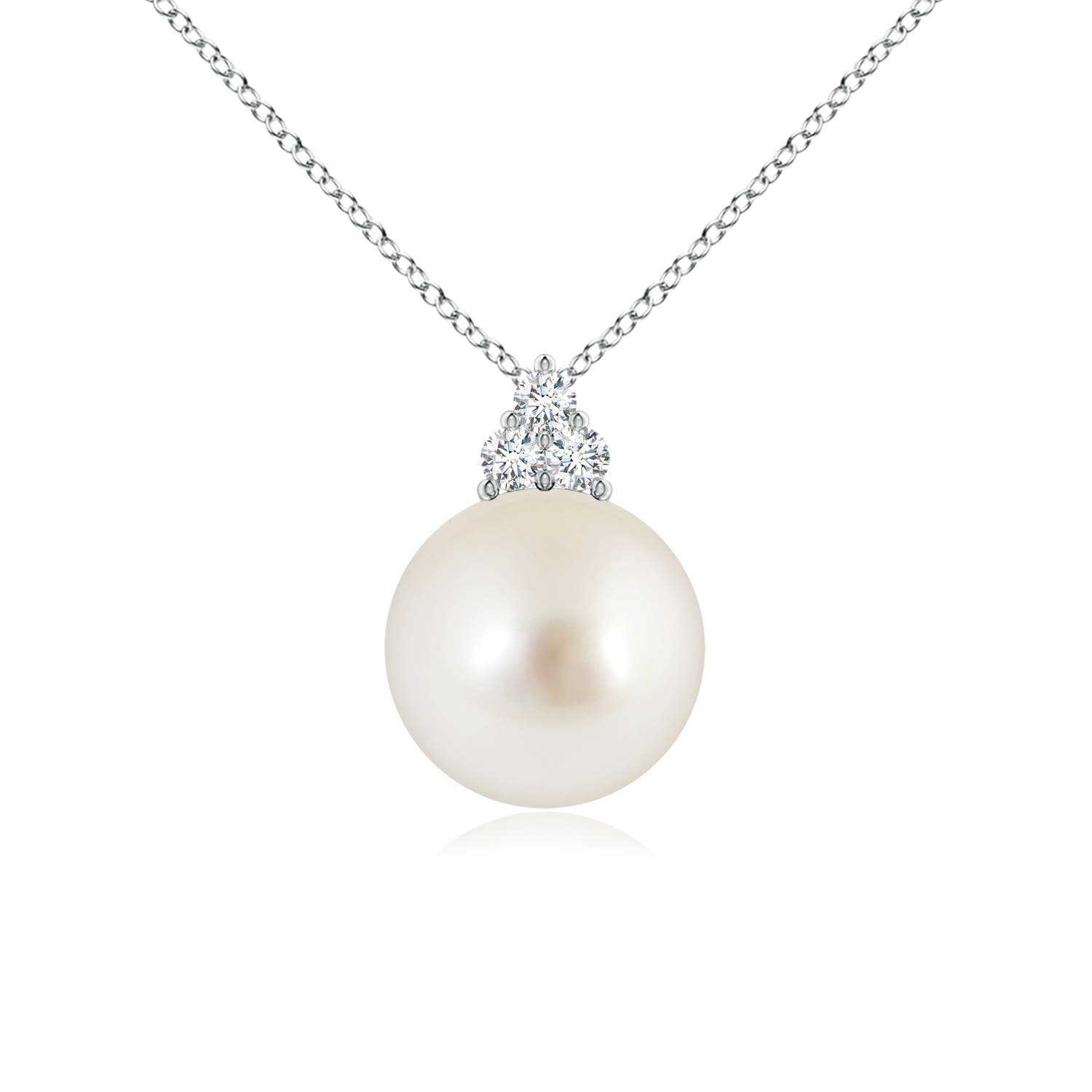 10mm AAAA South Sea Pearl and Trio Diamond Pendant in 18CT White Gold
