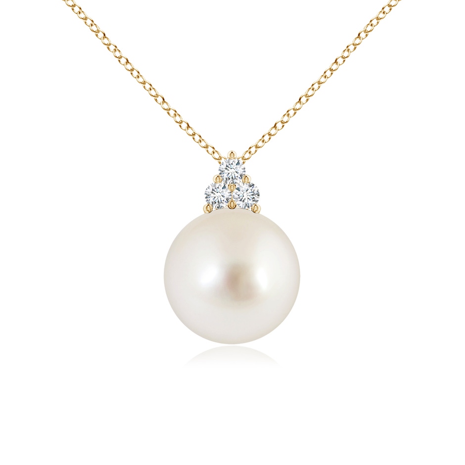 10mm AAAA South Sea Pearl and Trio Diamond Pendant in 18K Yellow Gold 