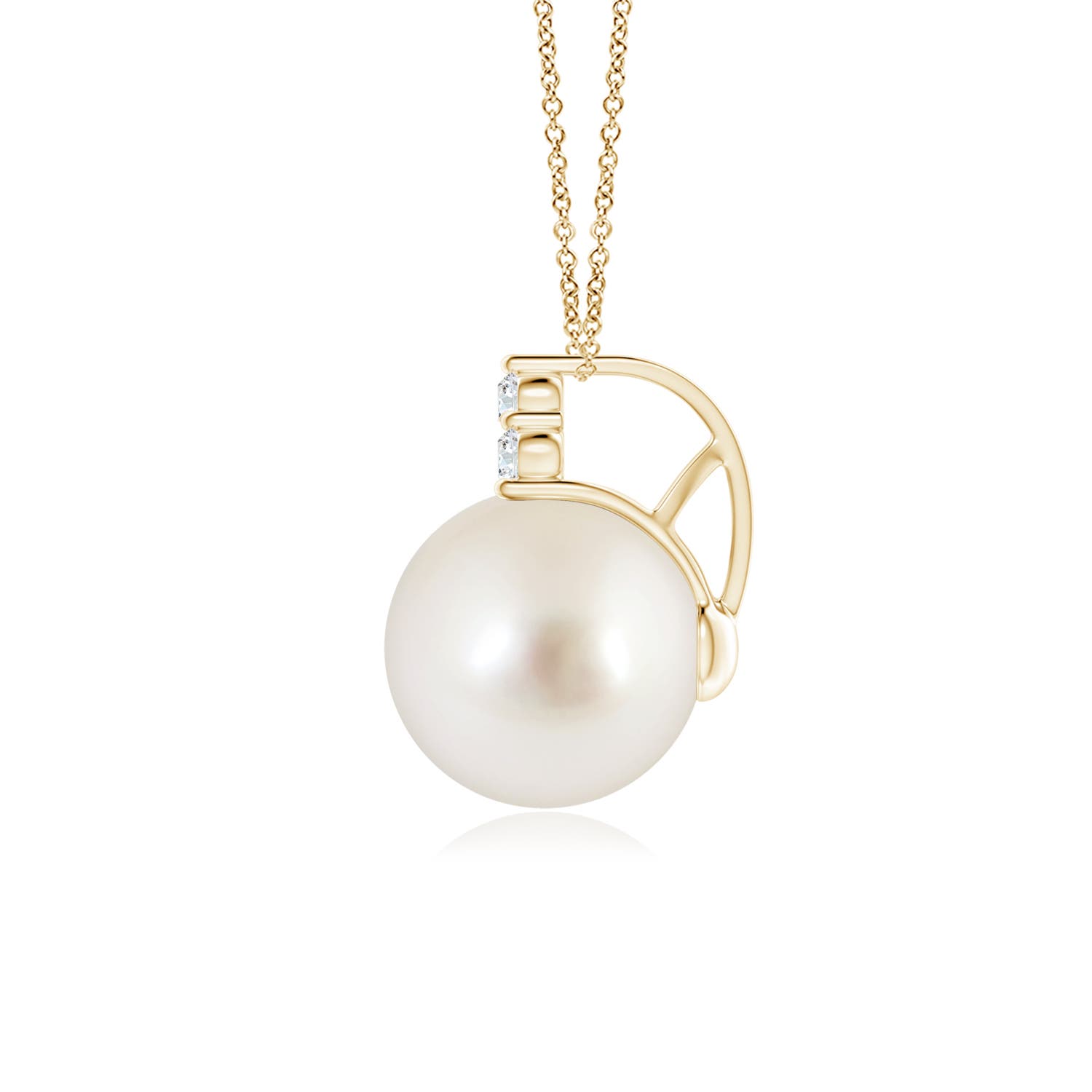 10mm AAAA South Sea Pearl and Trio Diamond Pendant in 18K Yellow Gold