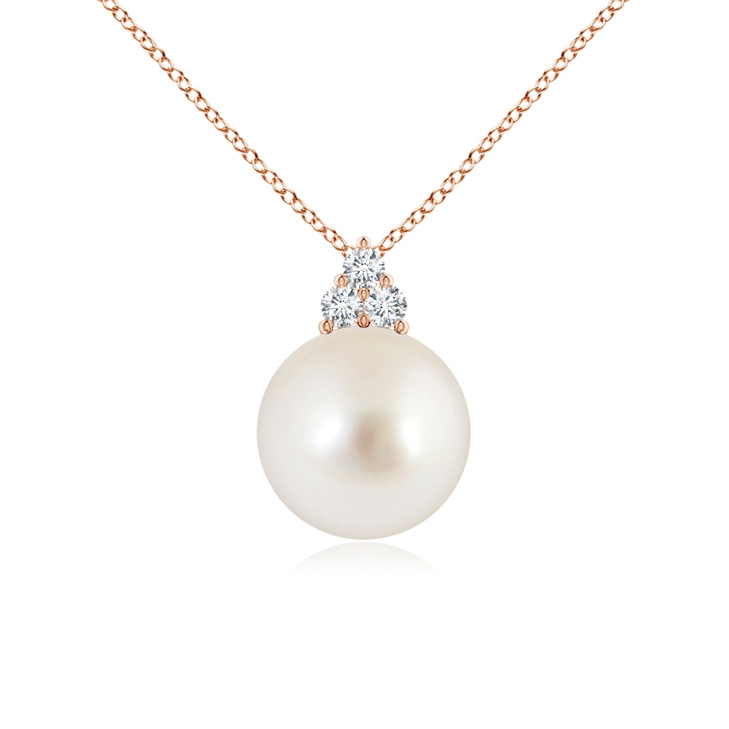 10mm AAAA South Sea Pearl and Trio Diamond Pendant in Rose Gold
