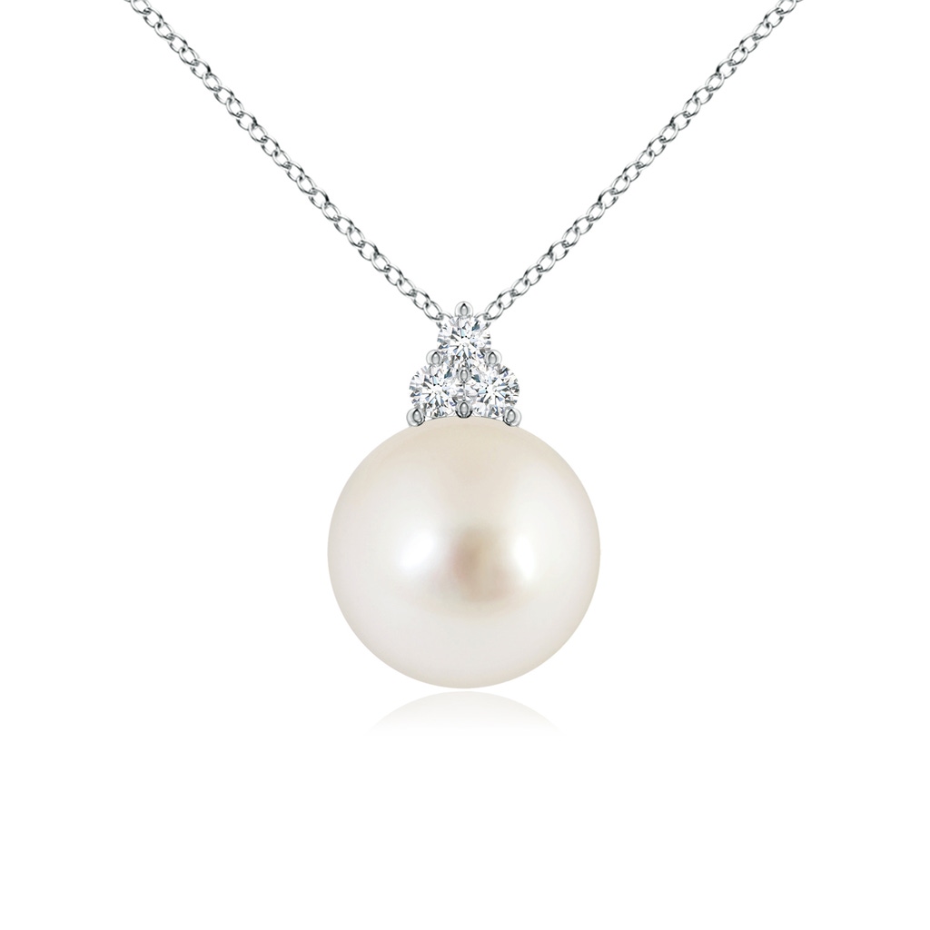 10mm AAAA South Sea Pearl and Trio Diamond Pendant in White Gold