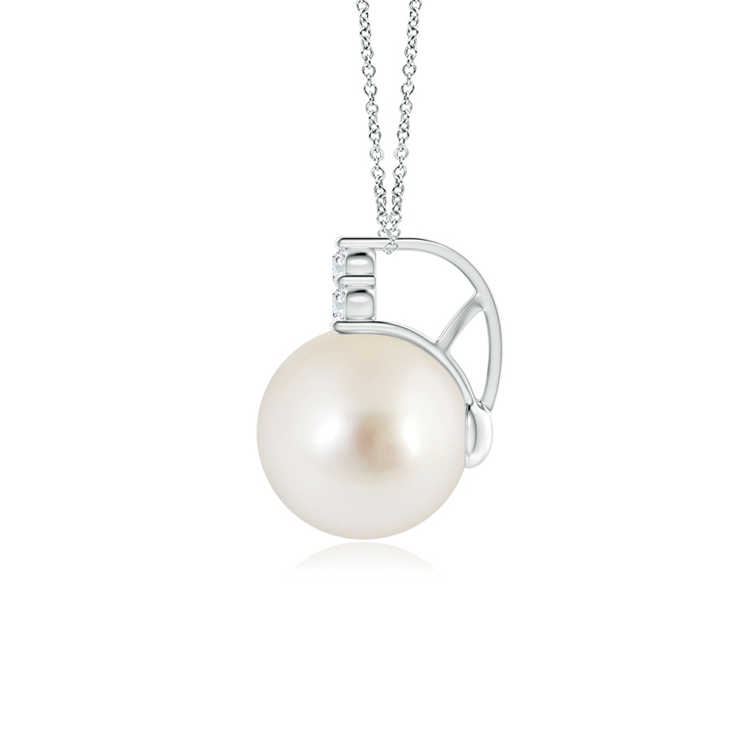 10mm AAAA South Sea Pearl and Trio Diamond Pendant in White Gold - side 199
