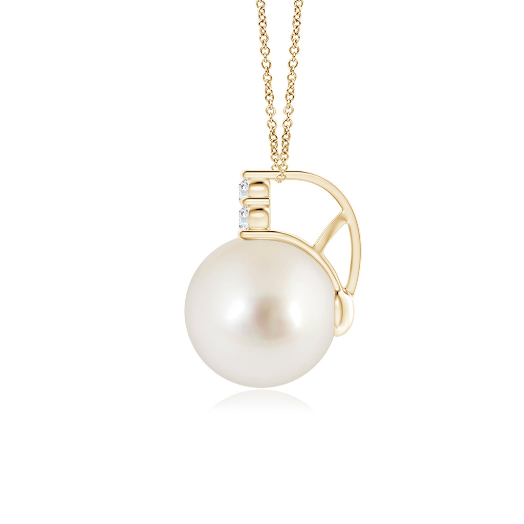 10mm AAAA South Sea Pearl and Trio Diamond Pendant in Yellow Gold - side 199