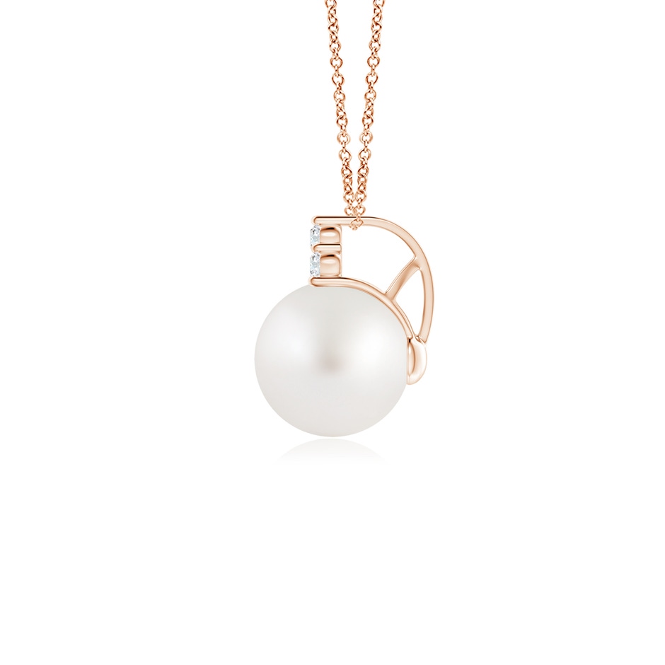 8mm AA South Sea Pearl and Trio Diamond Pendant in Rose Gold side 199