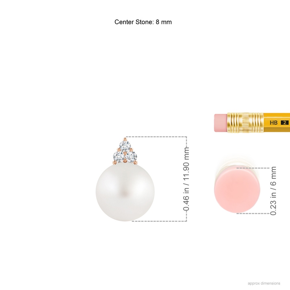 8mm AA South Sea Pearl and Trio Diamond Pendant in Rose Gold ruler
