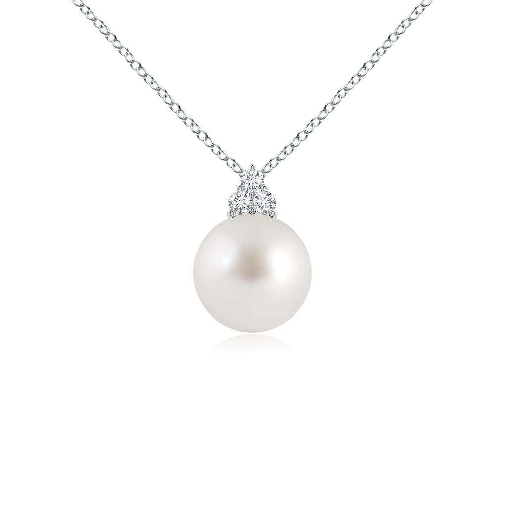 8mm AAA South Sea Pearl and Trio Diamond Pendant in White Gold